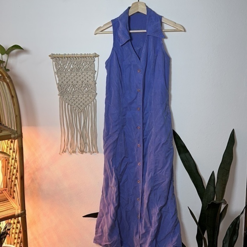 Natural Origins USA Blue Vintage 90s Collared Button Down Dress Sz.6P